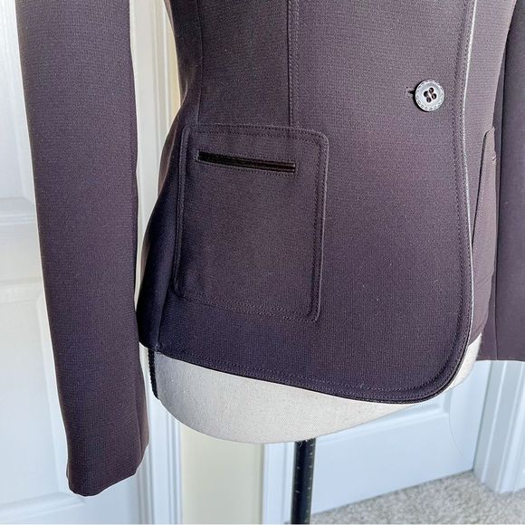 Tabari Size 2P Brown Leather Trim Three Button Suit Jacket with Front Pockets - Picture 7 of 13